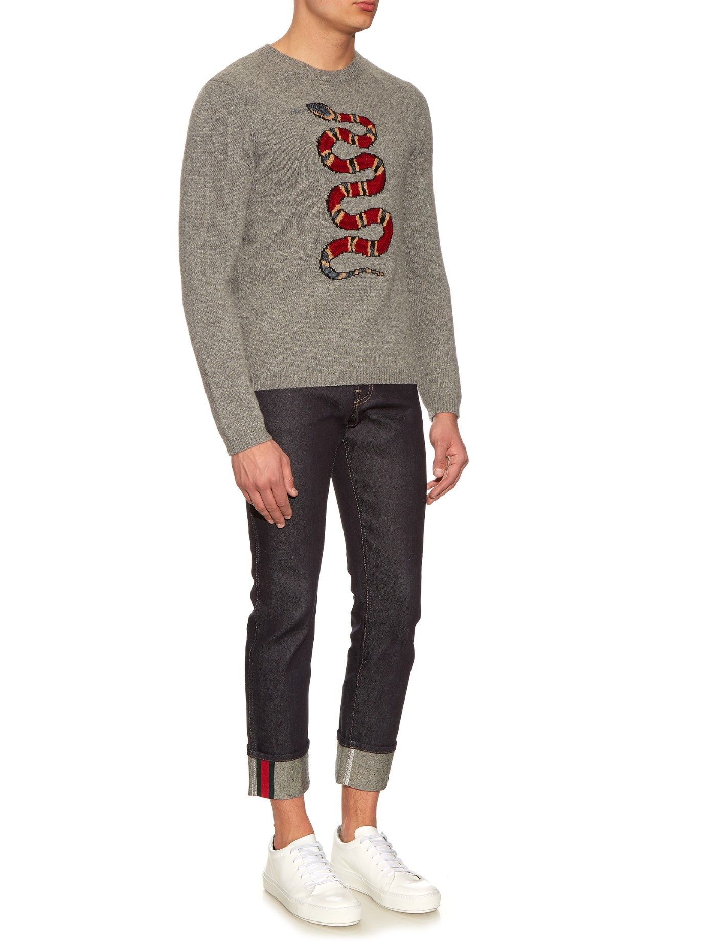 Gucci Snake-intarsia Wool-knit Sweater for Men - Lyst